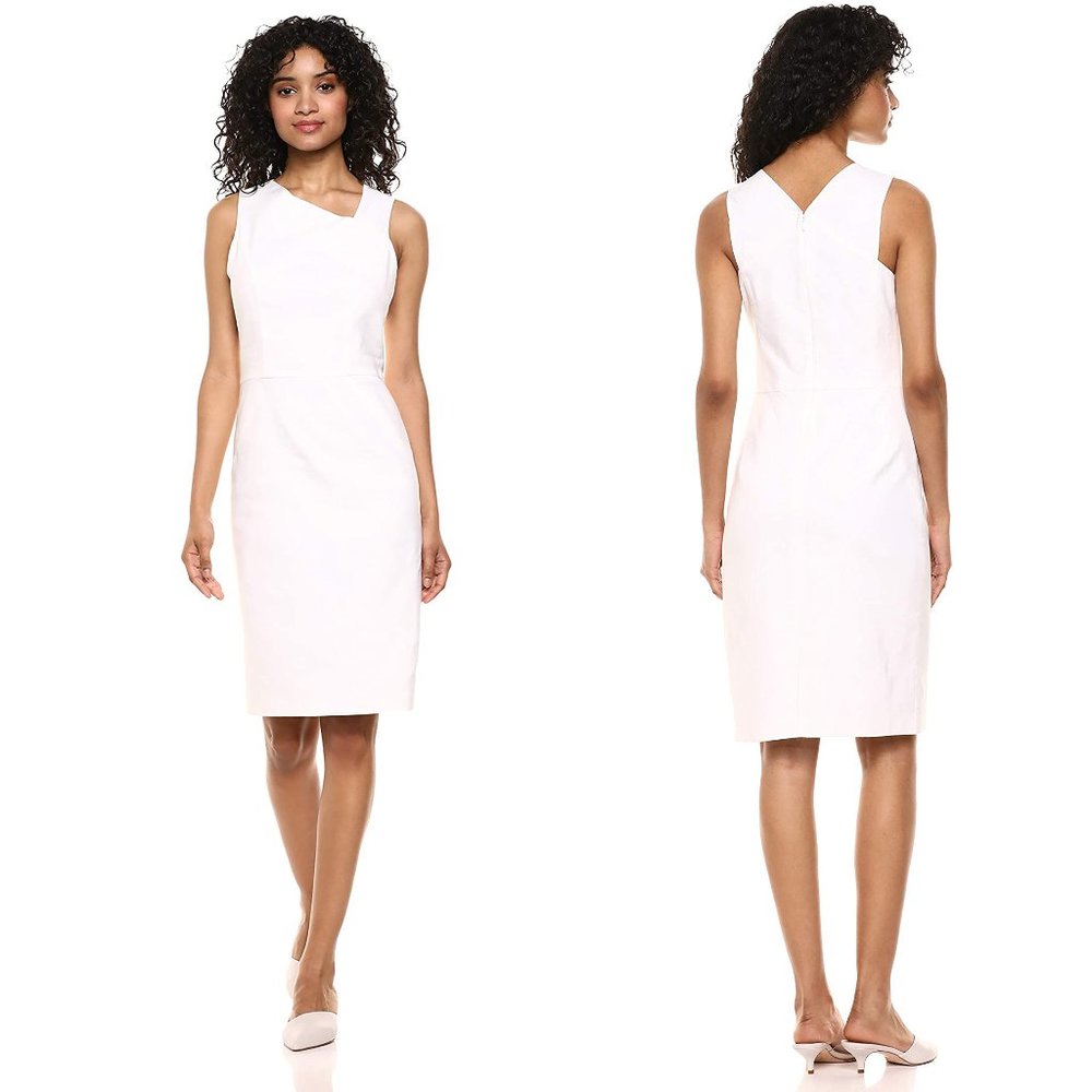 NWT Halston Heritage White Linen Sheath Dress Size 8 MSRP $325